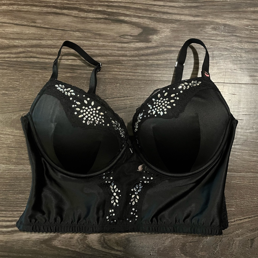 NWT Black Long Line Victorias Secret Bra with Jewel Details